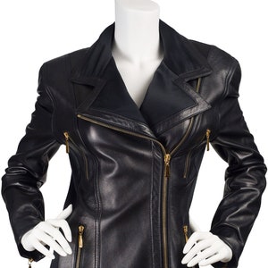 Escada 1990s Vintage Black Leather Motorcycle Jacket Sz S image 1