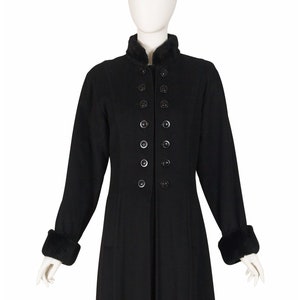 Yves Saint Laurent Fourrures 1980s Vintage Black Cashmere & Wool Fur Trim Coat Sz M