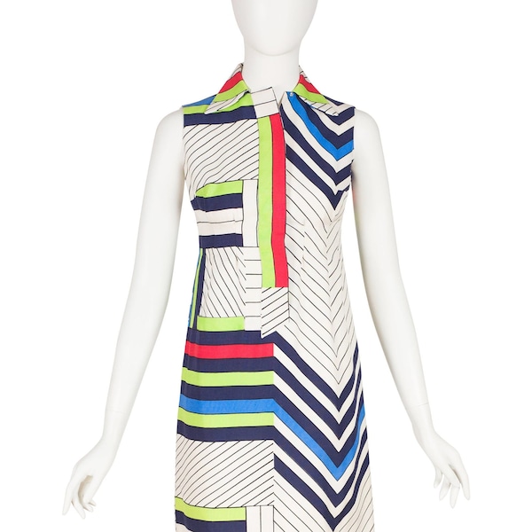 1960s Vintage Mondrian Color Block Raw Silk Mini Dress Sz XS