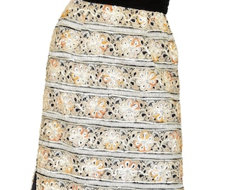 1960s Embellished Metallic Lace & Black Velvet Evening Skirt Sz XS