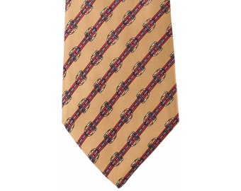 Hermès 1980s Vintage "812 MA" Horse Bit Camel Silk Twill Men's Tie