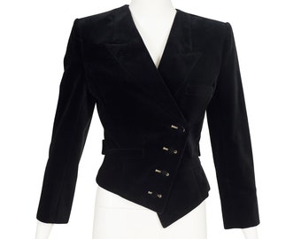 Chantal Thomass 1989-90 F/W Black Velvet Asymmetrical Riding Jacket Sz S