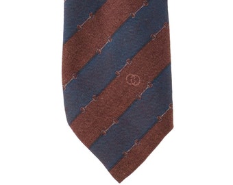Gucci 1970s Vintage Horsebit Striped Wool & Silk Men's Tie