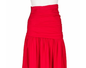Callaghan by Gianni Versace 1980s Vintage Ruched Red Cotton High-Waisted Skirt Sz XS