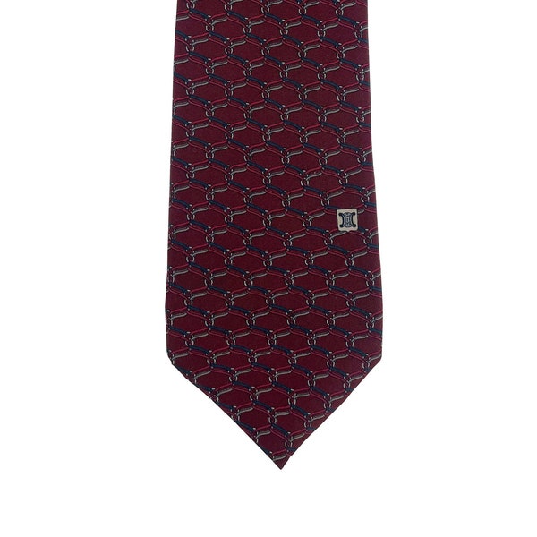 Céline 1980s Vintage Chain-Link Print Burgundy Silk Men's Tie Necktie