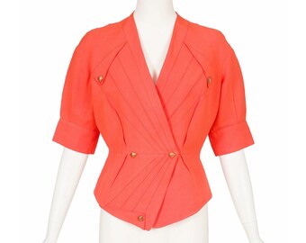 Thierry Mugler 1980s Vintage Orange Linen Short-Sleeve Jacket Sz S M