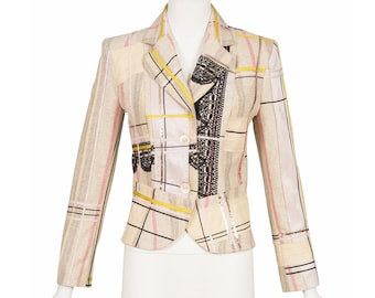 Christian Lacroix 2000s Vintage Patchwork Sequin Beige Wool Blazer Sz XS