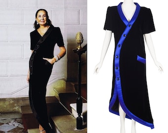 Jacqueline de Ribes 1980s Vintage Black Velvet Asymmetrical Evening Dress Sz L