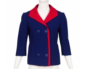 Jacques Esterel 1960s Vintage Red & Navy Bouclé Wool Double-Breasted Jacket