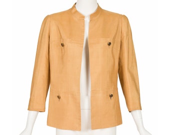 Nina Ricci Haute Couture 1960s Vintage Butterscotch Raw Silk Open Jacket