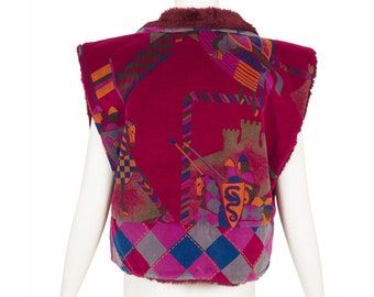 Chacok 1984 F/W Vintage Knight Print Cotton Velvet Sherpa Vest