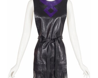 Pierre Cardin 1960s Vintage Space Age Purple & Black Lambskin Tabard Tunic