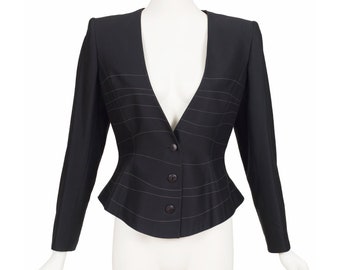 Claude Montana 1990s Vintage Black Cotton Structured Blazer Jacket