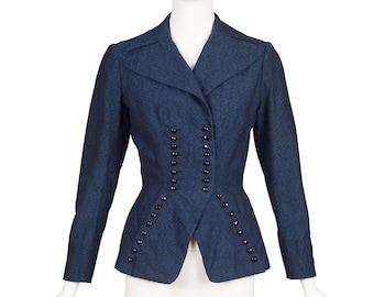 Jean Dessès Haute Couture 1940s "New Look" Vintage Navy Wool Tweed Double-Breasted Jacket Sz XS