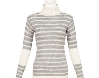 Courrèges 1970s Vintage Logo Striped Knit Turtleneck Sweater