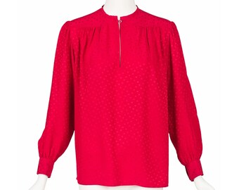 トップス vintage yves saint laurent red blouse Yves Saint Laurent Vintage 1980s Red Scale Silk Jacquard