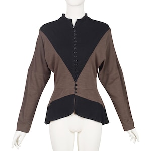 Chacok 1980s Vintage Brown & Black Jersey Dolman Sleeve Blouse Sz S