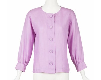 Yves Saint Laurent 1980s Vintage Mauve Linen Button Up Blouse