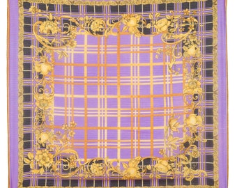 Atelier Versace jaren 90 vintage barokke geruite paarse en gouden lurex sjaal