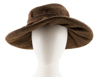 Chanel 1997 F/W Vintage Brown Tweed Pleated Wide Brim Hat