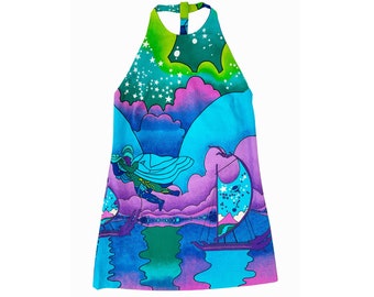 Ponape Honolulu 1970s Vintage Kids' Celestial Dreamscape Cotton Sundress