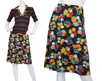 Missoni Early 1970s Vintage Women's Knit and Floral Jersey Two-Piece Skirt Set Sz XS