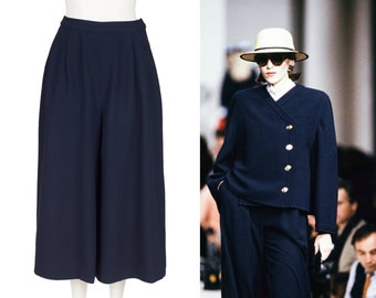 Valentino 1989 S/S Vintage Navy Wool Crepe Wide Leg Culottes Sz XS