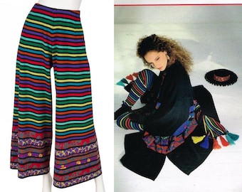 Chacok 1989 ヴィンテージ マルチカラー ストライプ ウールニット ワイドレッグパンツ サイズ S M