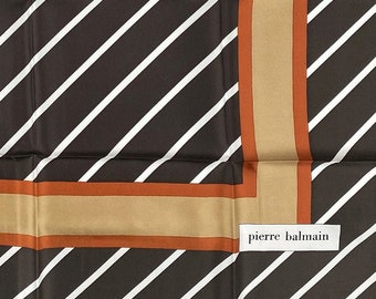 Pierre Balmain 1970s NIB Vintage Brown & Orange Silk Twill Scarf