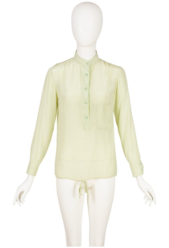 Bleu Marine Design 1970s Printed Pastel Green Silk Long Sleeve Blouse Etsy Australia