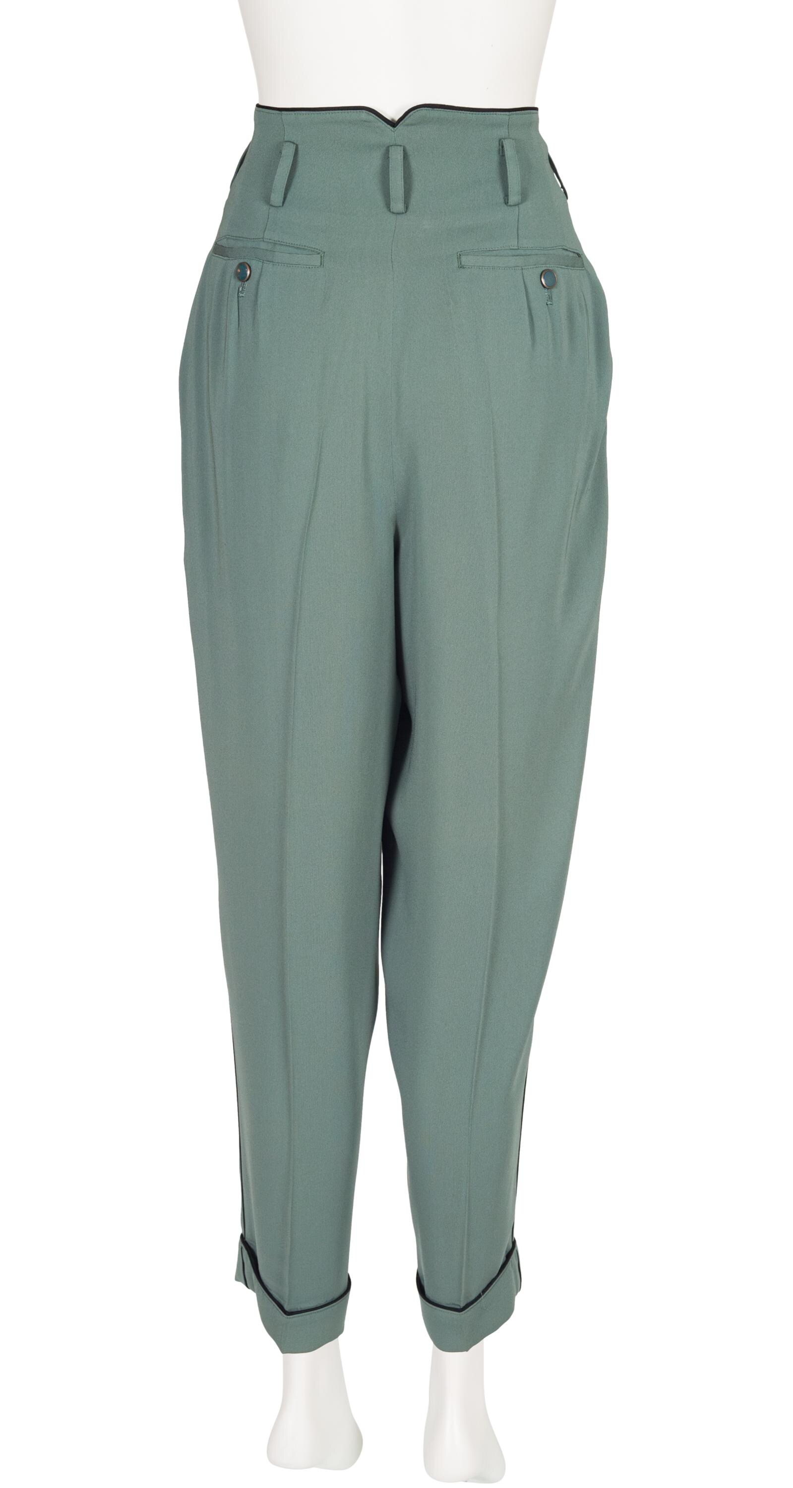 70-80s テイラーメイド　セットアップ　ダブル　スラックス　グリーン Matsuda Nicole Tokyo 1980s Teal Rayon Vintage Tapered High-waisted