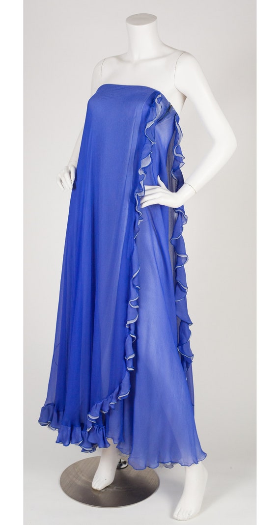 Valentino 1980s Vintage Blue Silk Chiffon Draped … - image 3