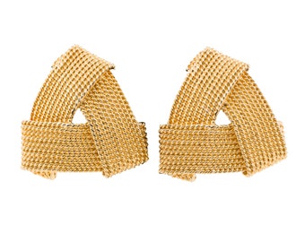 Les Bernard 1980s Vintage Gold-Plated Triangular Clip-On Earrings