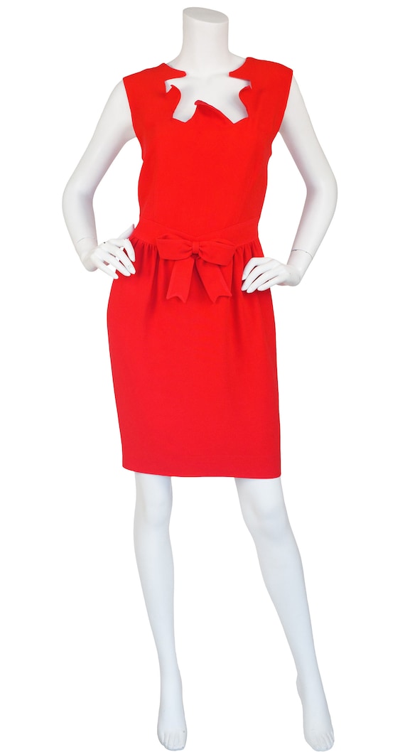 Moschino Couture, Moschino Couture 1990s Vintage Red Crêpe Bow Cocktail Dress Sz S M