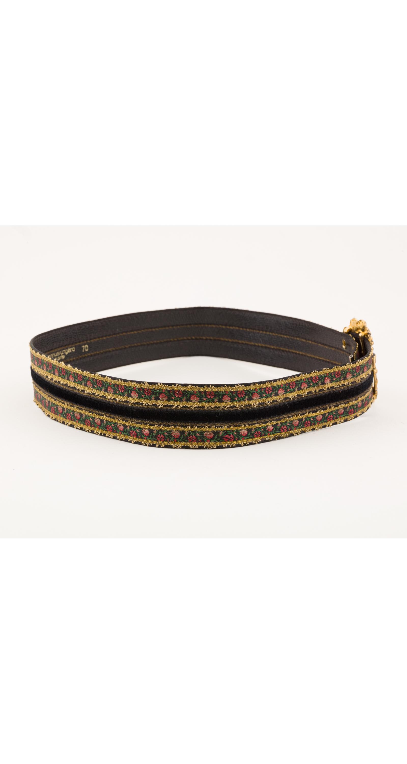 Emanuel Ungaro 1980s Floral Gold Metallic Ribbon Vintage 