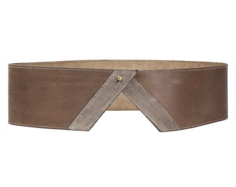 Giorgio Armani 1980s Vintage Gray Leather Wide Waist Belt Sz M