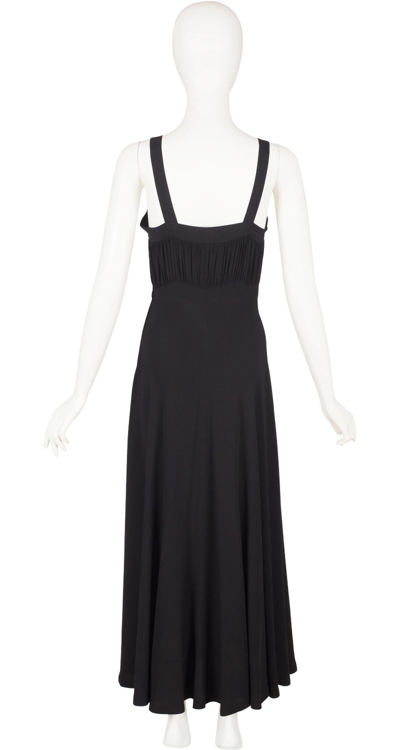 Ceil Chapman 1940s Vintage Black Rayon Crepe Bias Cut Evening Gown Sz XS S image 2