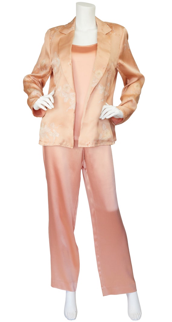 Gianfranco Ferré 1990s Vintage Peach Satin & Flor… - image 1