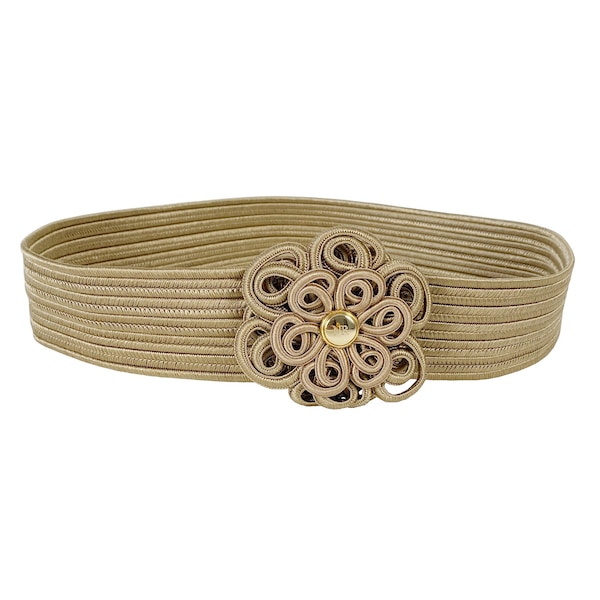 Nina Ricci 1990s Vintage Beige Silk Passementerie Belt Sz L XL