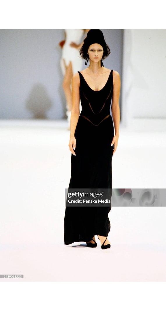 Thierry Mugler 1999 S/S Black Sheer Cut-out Runway Vintage Sheath Dress Sz XS