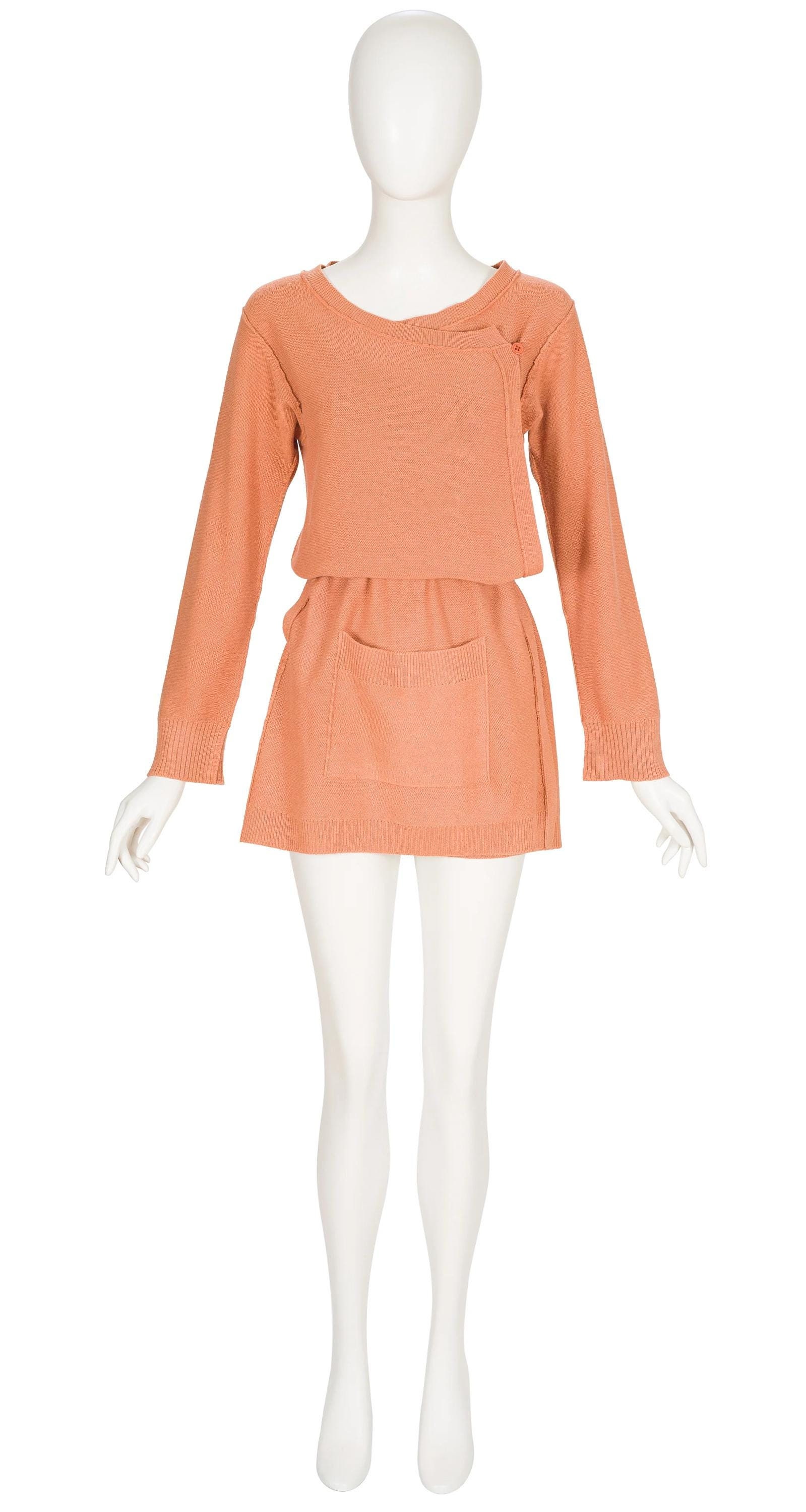Sonia Rykiel 1970s Vintage Burnt Orange Wool Knit Convertible Sweater Sz XS S