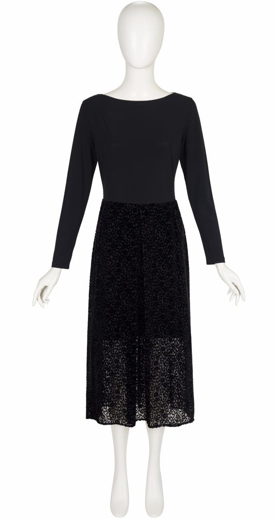 Salvatore Ferragamo, Salvatore Ferragamo 1996-97 F/W Black Floral Devoré Velvet Vintage Maxi Dress Sz S M