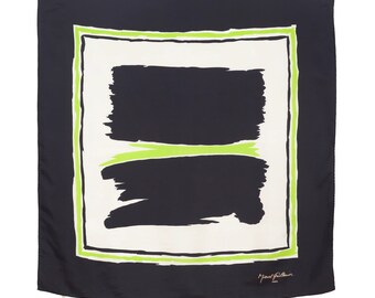 Marcel Guillemin 1960s Vintage Abstract Green & Black Silk Twill Scarf