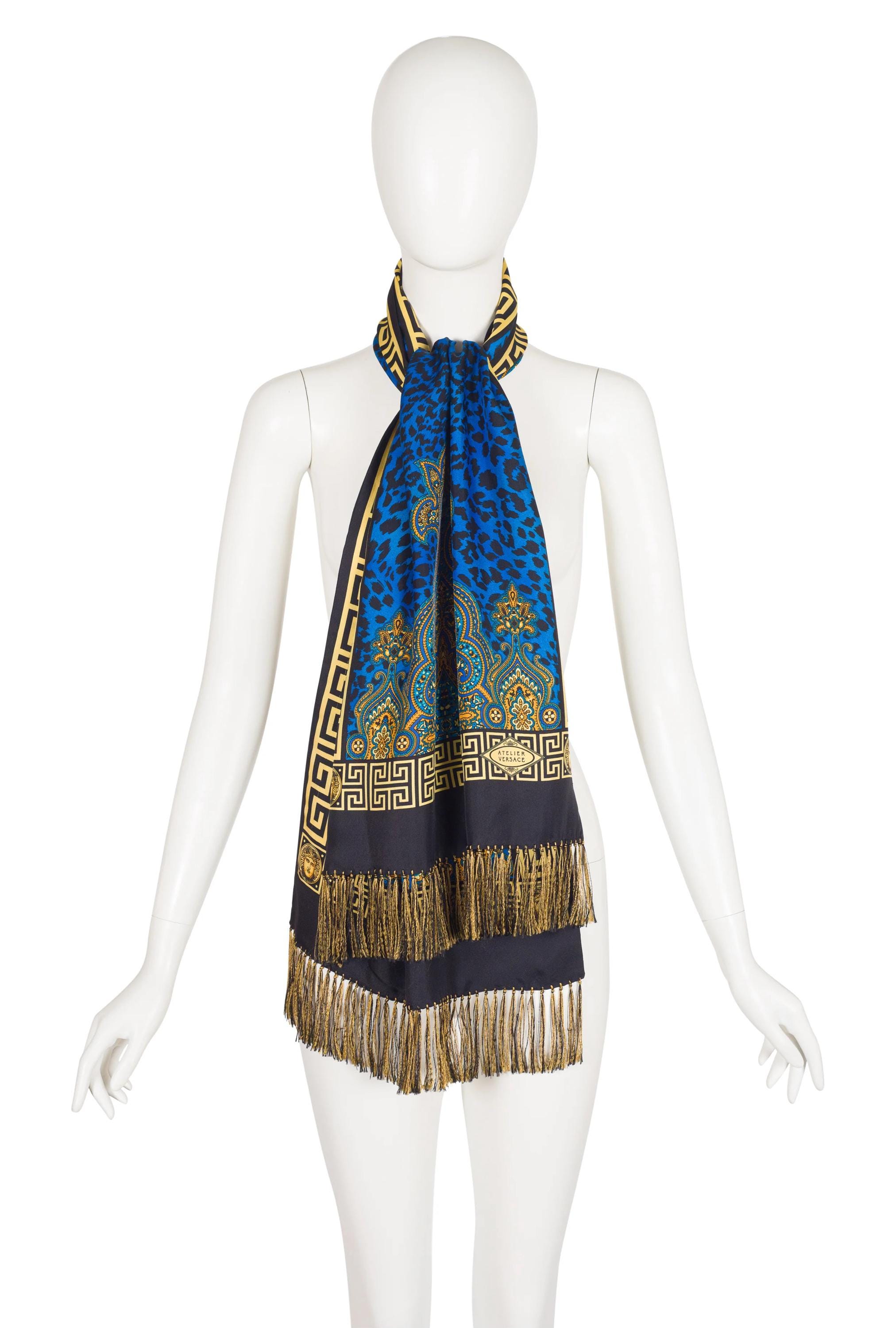 Versace Atelier 1990s Vintage Baroque Greek Key Trim Silk