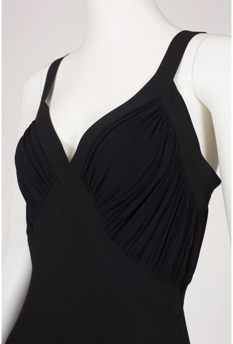 Ceil Chapman 1940s Vintage Black Rayon Crepe Bias Cut Evening Gown Sz XS S image 3