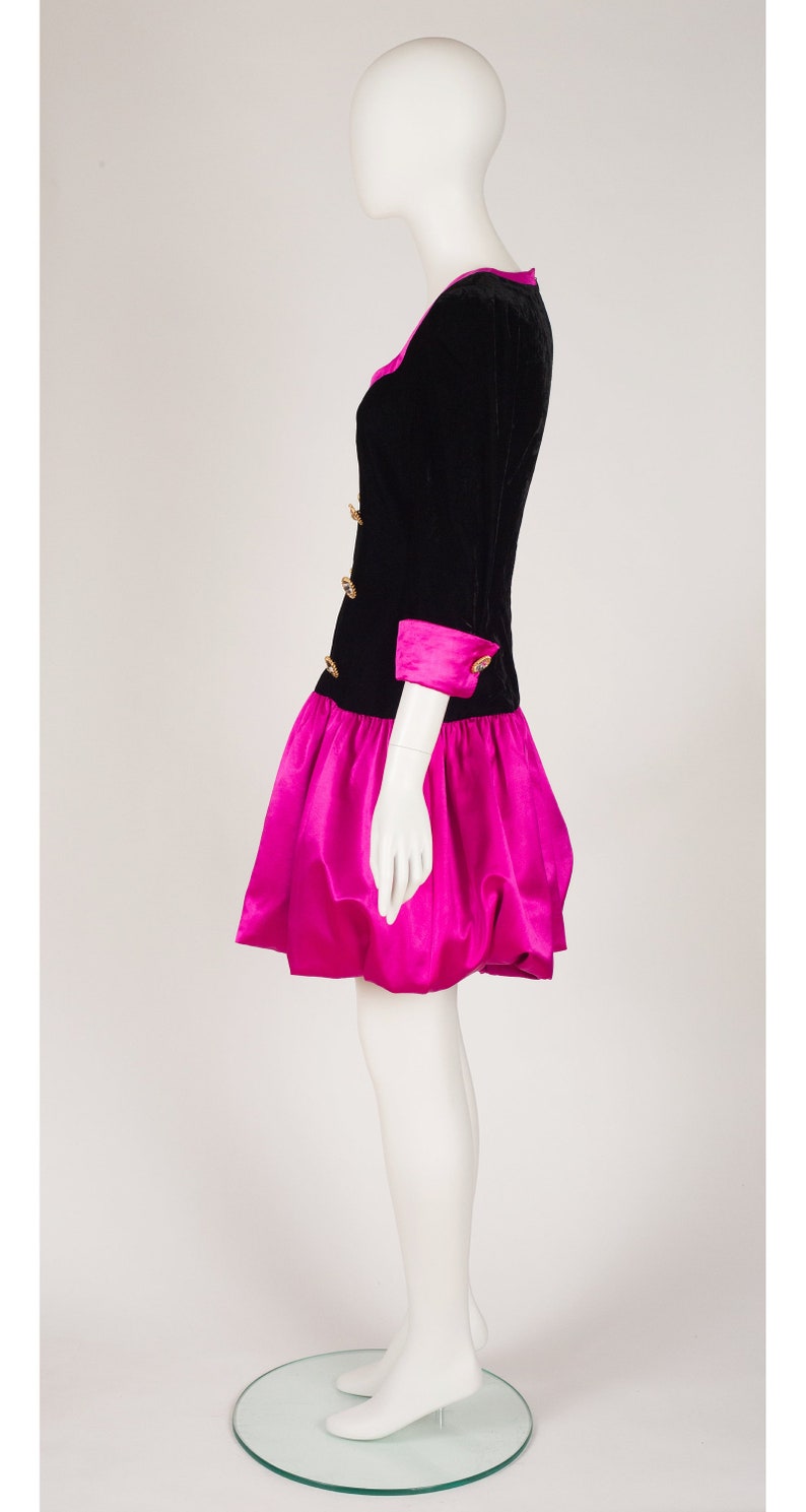 Escada 1990s Vintage Black Velvet & Hot Pink Silk Satin Bubble Cocktail Dress Sz S image 5