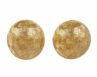 Christian Dior 1980s Vintage Gold-Tone Cross Hatch Round Clip-On Earrings