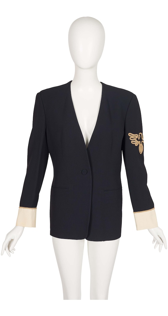 Giorgio Armani 1993 S/S Vintage Logo Sleeve Black Viscose Crepe