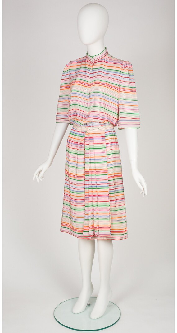 Lanvin 1970s Vintage Rainbow Striped Silk Pleated… - image 4