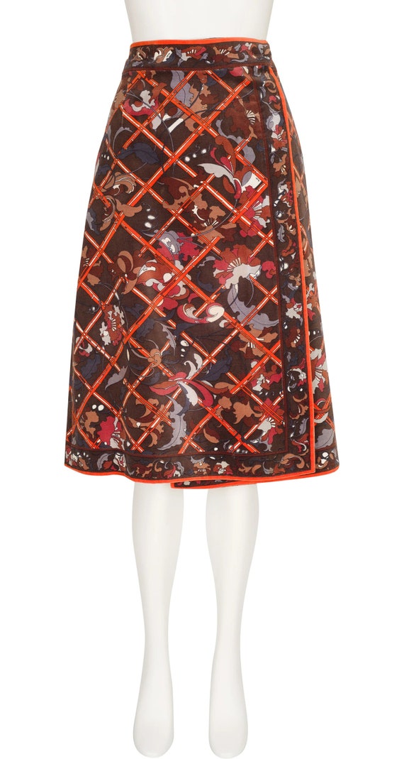 Emilio Pucci 1970s Vintage Floral Print Brown Cotton Velvet Wrap